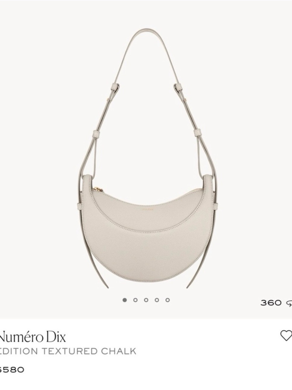 Authentic Polène Numéro Dix Bag - Textured Chalk Leather Crescent Crossbody Bag